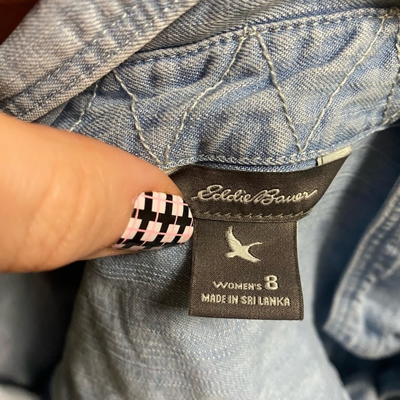 Eddie Bauer Shirt Dress Size 8 Chambray Tencel Pockets Long Or Roll Sleeves - Picture 10 of 10